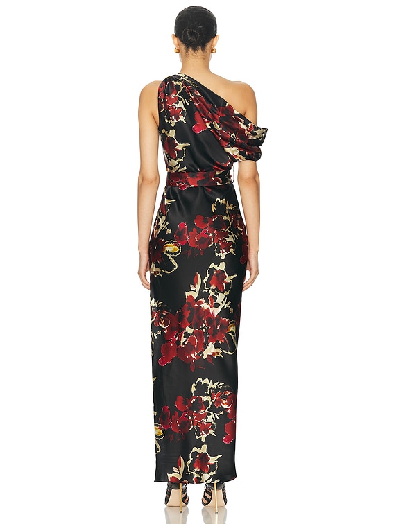 NICHOLAS Halle Off Shoulder Midi Dress in Watercolor Floral