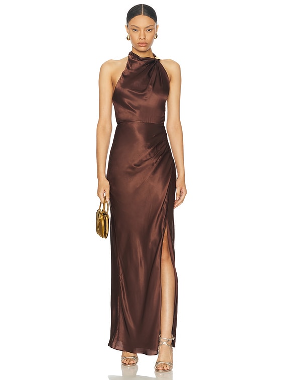 Galilea High Neck Gold Trim Maxi Dress