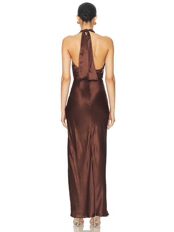 Galilea High Neck Gold Trim Maxi Dress