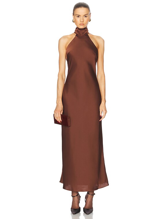 NICHOLAS Trina Sleeveless Midi Dress With Foldover Neck in Coffee | FWRD