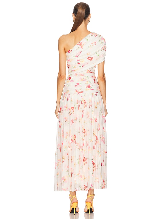 NICHOLAS Gaia One Shoulder Drop Waist Midi Dress in Aviva Floral | FWRD