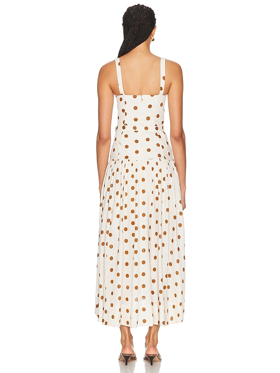 NICHOLAS Drenica Bustier Drop Waist Dress in Ivory & Spice Polka Dot | FWRD