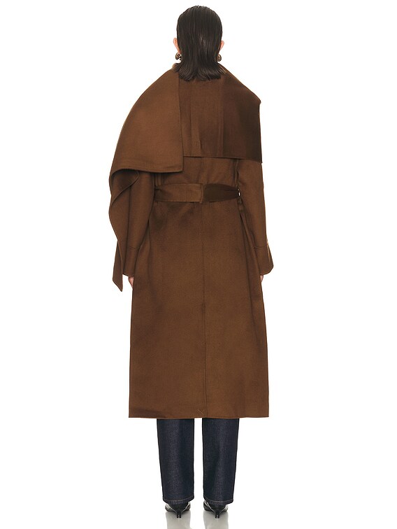 NICHOLAS Candice Scarf Double Wool Long Coat in Cacao | FWRD