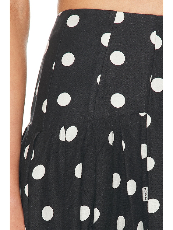 NICHOLAS Yasmin Drop Waist Midi Skirt in Black & White Polka Dot