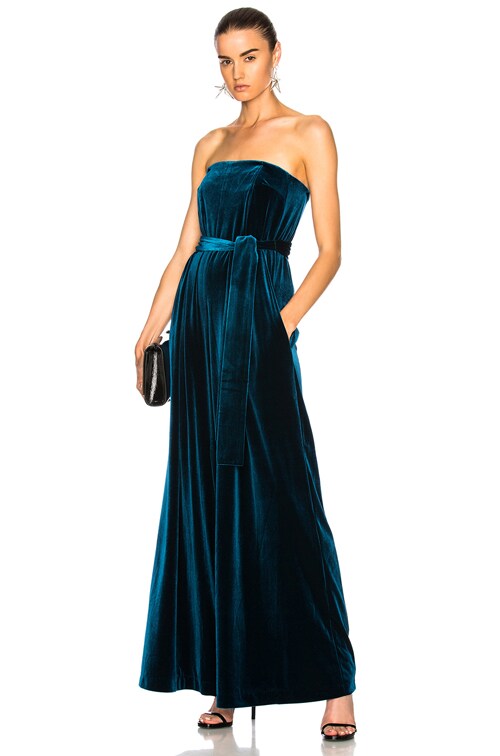 strapless velvet jumpsuit