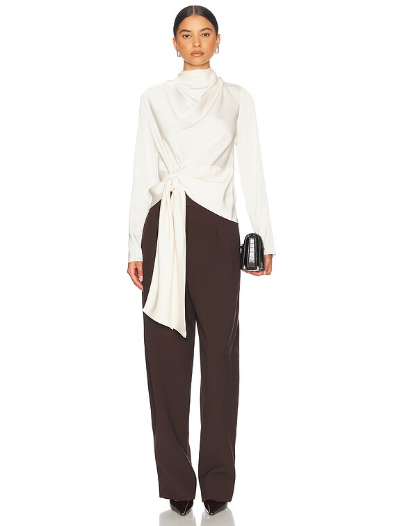 NICHOLAS Sada Long Sleeve Tie Front Top in Ivory | FWRD