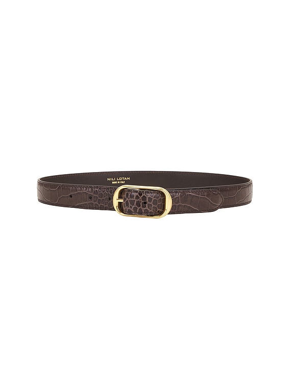 NILI LOTAN Reine Embossed Croc Belt in Espresso | FWRD display picture 1