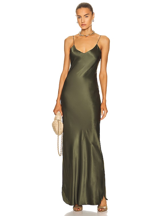 green silk cami dress Olive Green Silk Slip Dress main image 0