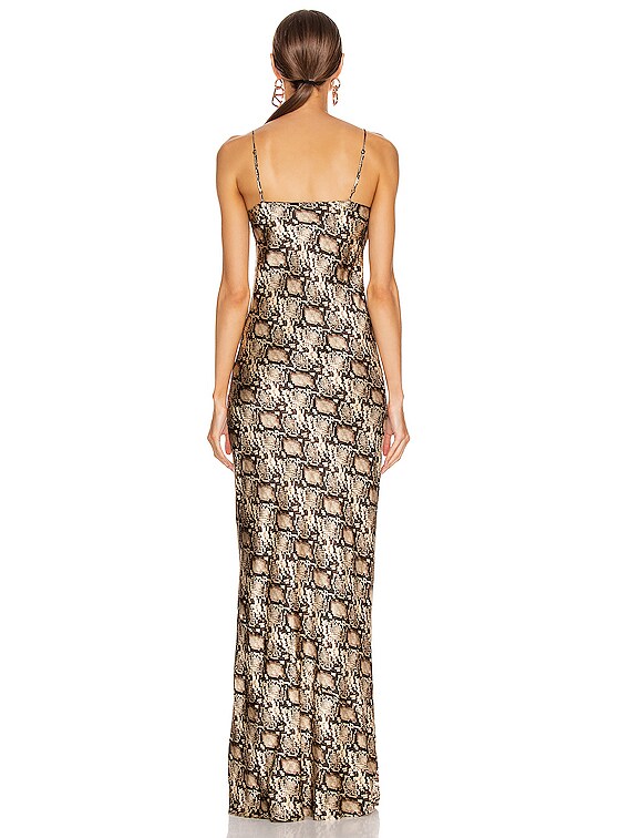 NILI LOTAN Cami Gown in Dark Brown Snake Print | FWRD