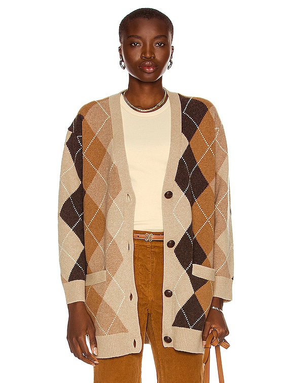 NILI LOTAN Sofhie Argyle Cardigan in Cognac & Nutmeg Argyle | FWRD