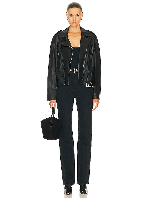 NILI LOTAN Aurelie Waisted Leather Jacket in Black | FWRD