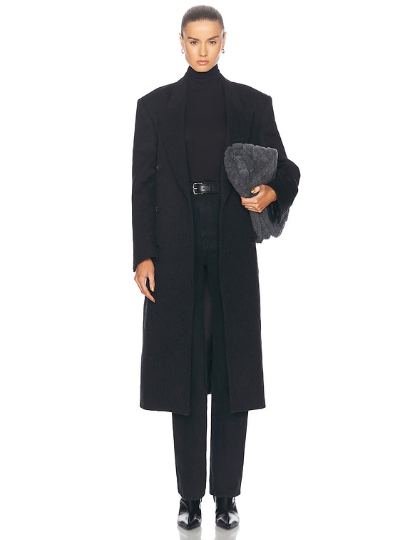 NILI LOTAN Edmont Double Breasted Long Coat in Charcoal | FWRD