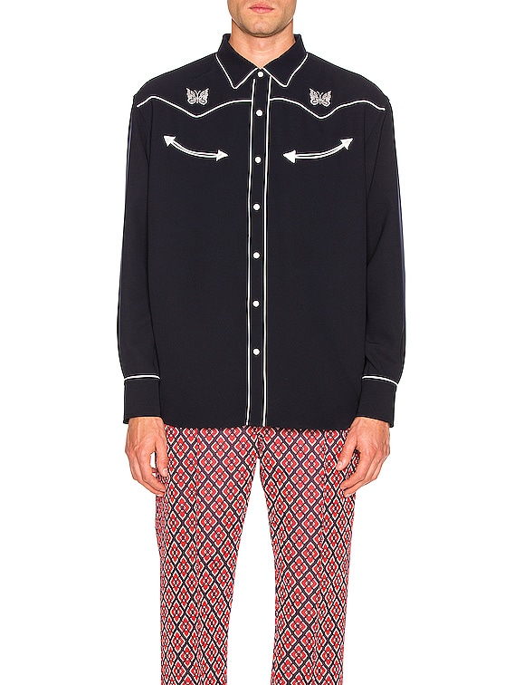 Needles Papillion Embroidered Cowboy Shirt in Navy | FWRD