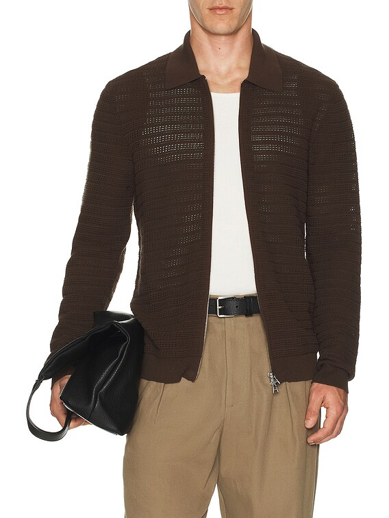 NN07 Gustav Long Sleeve Zip Sweater in Demitasse | FWRD