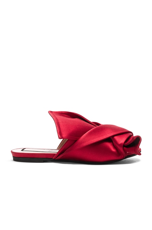 red satin mules