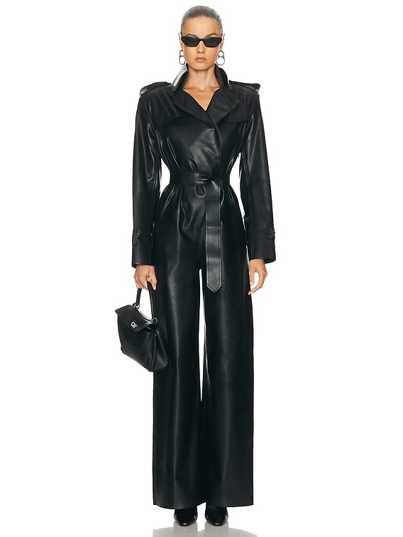 Norma Kamali Double Breasted Trench Straight Leg Jumpsuit in Black