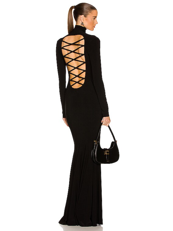 chinese dress ladies I.H.F Guipure Lace and Taffeta Dress in Black