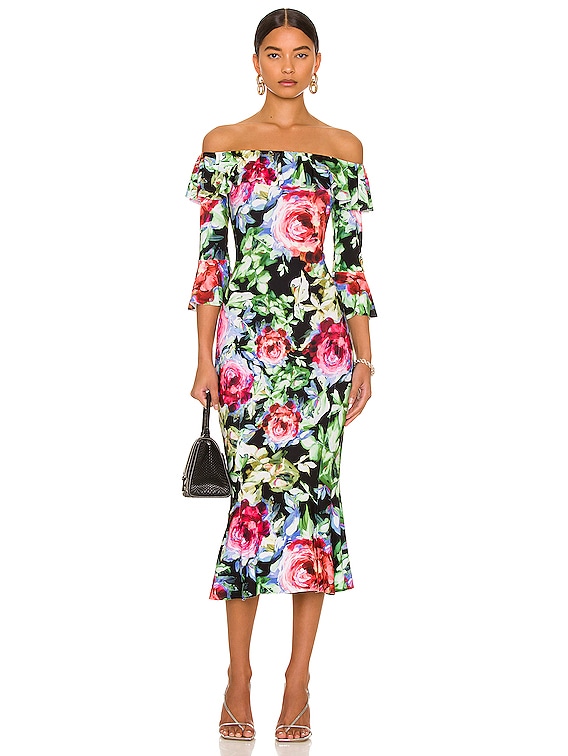 green polka dot off shoulder dress Luna dress with polka dots