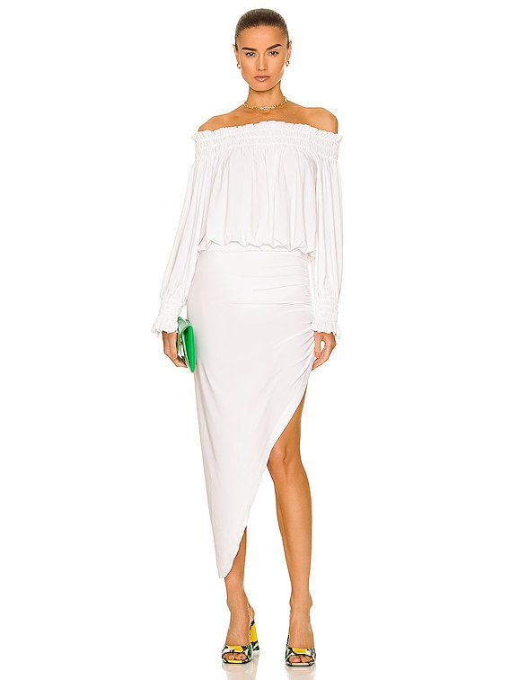 Norma Kamali Long Sleeve Peasant Side Drape Gown in Snow White | FWRD