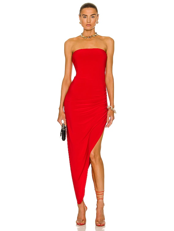 TURTLE NECK SIDE DRAPE GOWN – Tiger Red – Norma Kamali