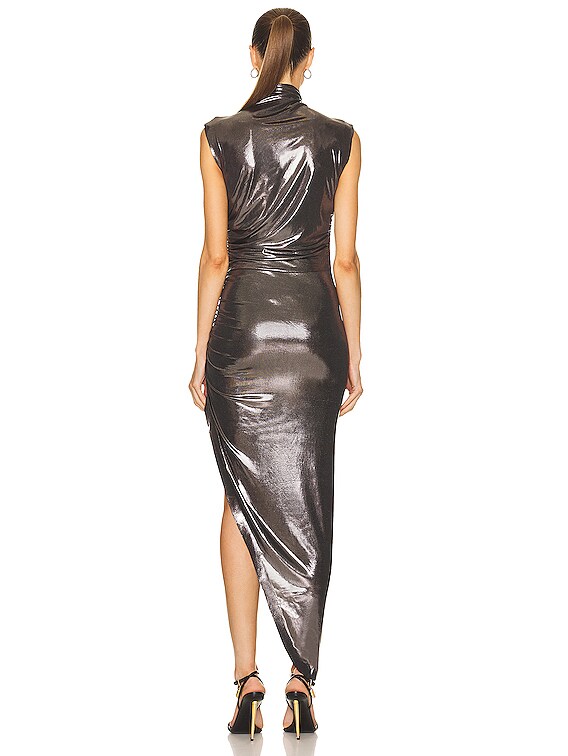 ナムル Norma Kamali Sleeveless Turtleneck Side Drape Gown in Gunmetal | FWRD