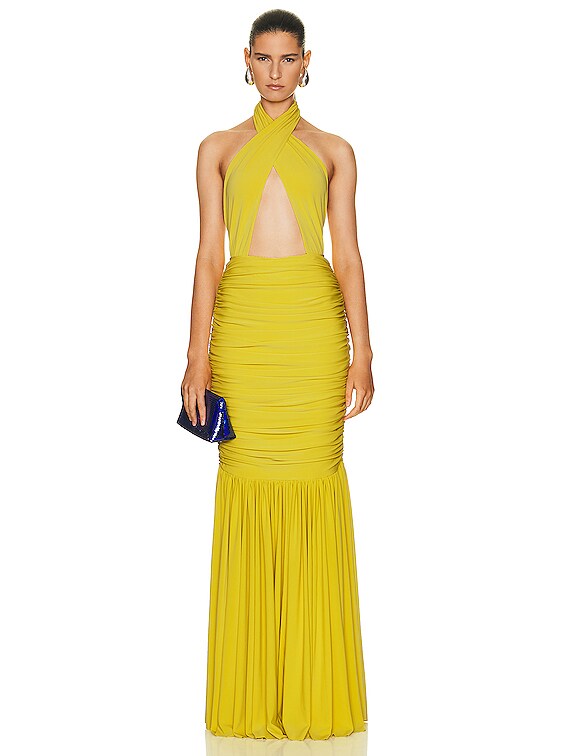 Norma Kamali Cross Halter Fishtail Gown in Buttermilk | FWRD