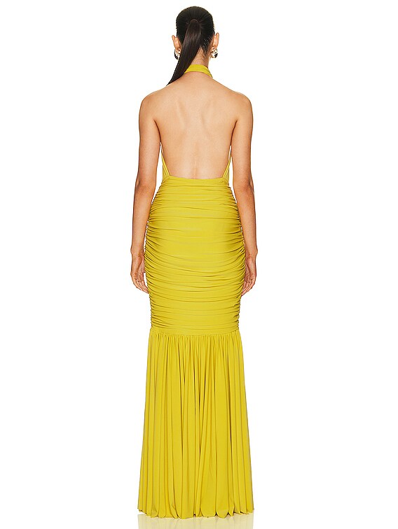 Norma Kamali Cross Halter Fishtail Gown in Buttermilk | FWRD