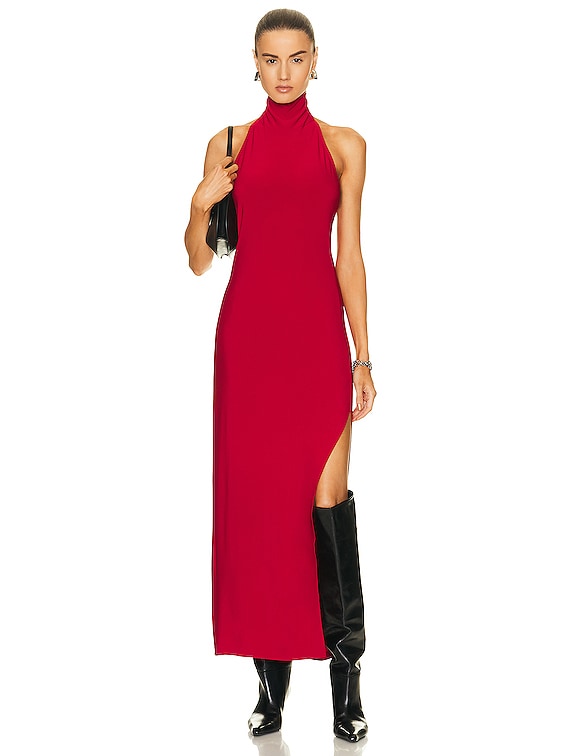 Norma Kamali Halter Turtleneck Side Slit Gown in Red | FWRD