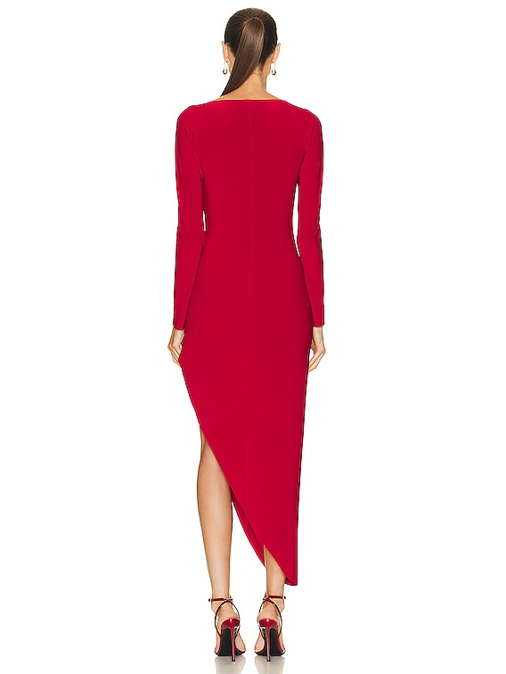 Norma Kamali Long Sleeve Sweetheart Side Drape Gown in Red