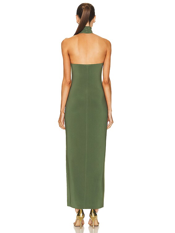 Norma Kamali Halter Turtleneck Side Slit Gown in Celadon | FWRD