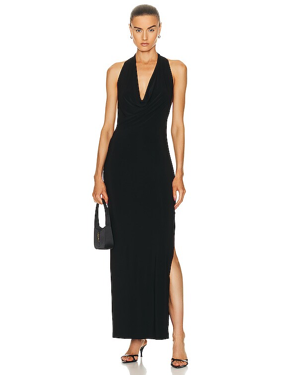 Norma Kamali Halter Neeta Side Slit Gown in Black | FWRD