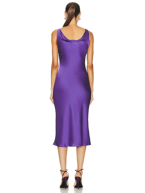 パーティードレス NORMA KAMALI ST2233 LM287 995 Dresses Purple LS V NECK SHIRRED FRONT DRESS – Misty Blue – Norma Kamali