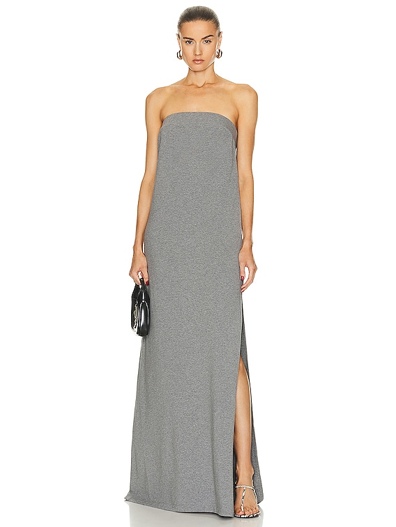 Strapless Tailored Terry Side Slit Gown