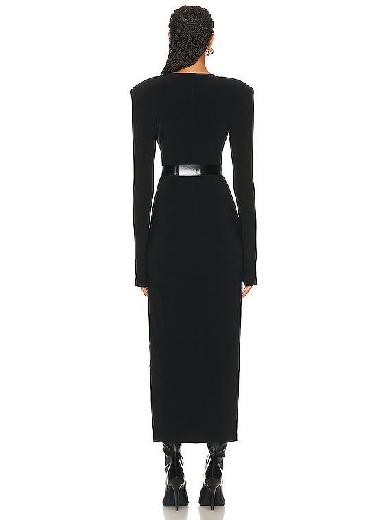 Norma Kamali Long Sleeve Shoulder Pad Side Slit Gown in Black | FWRD