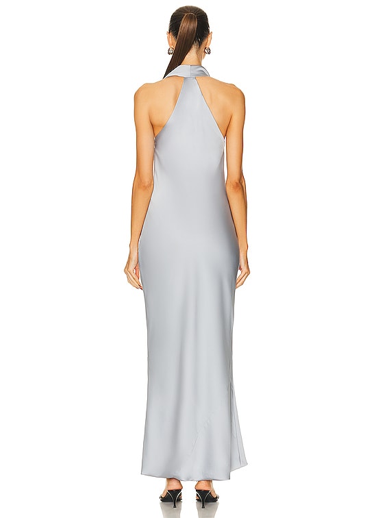 Norma Kamali Halter Drape Bias Gown in Silver | FWRD