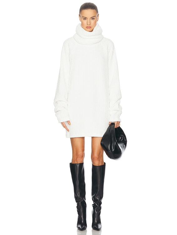 Norma Kamali Oversized Raglan Sleeve Turtleneck Mini Dress in Snow White |  FWRD
