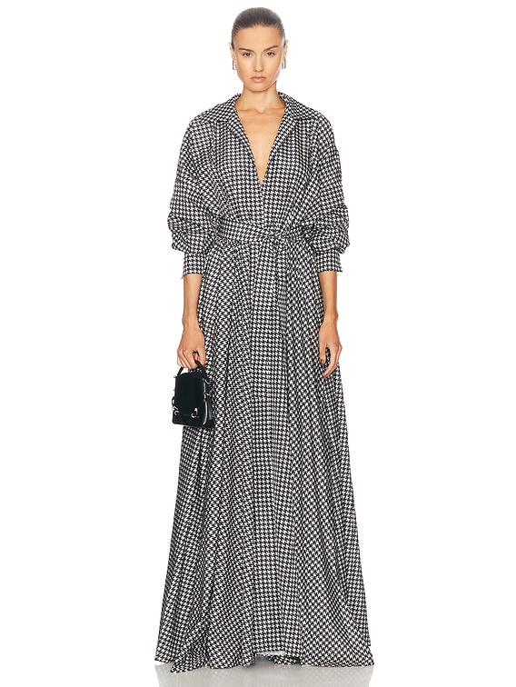 Norma Kamali Super Oversized Boyfriend Shirt Flared Gown in Large Houndstooth | FWRD Norma Kamali Super Oversized Boyfriend Shirt Flared Gown in Large Houndstooth | FWRD