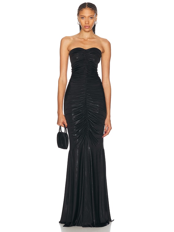 Strapless Shirred Front Fishtail Gown