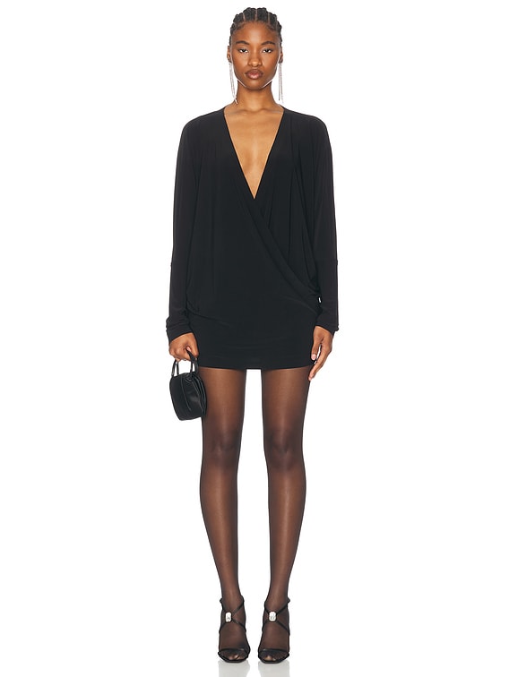 Norma Kamali Dolman Wrap Mini Dress in Black FWRD