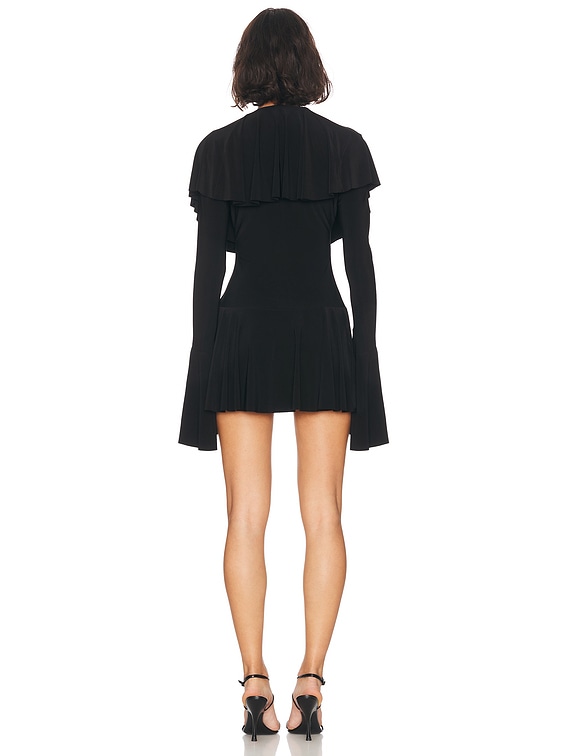 Long Sleeve Deep V Ruffle Mini Dress