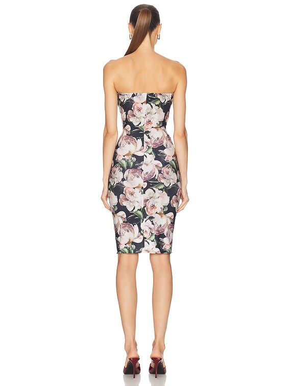 Norma Kamali Strapless Shirred Front Knee Length Dress in