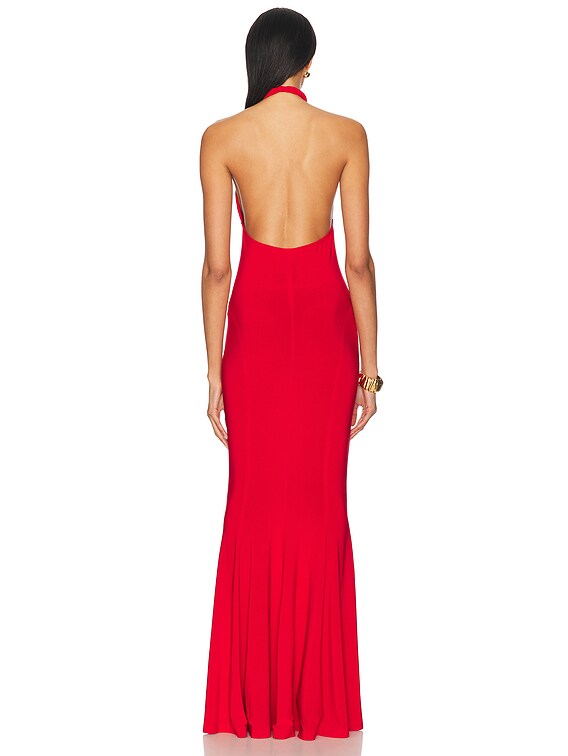 Norma Kamali Cross Halter Fishtail Gown in Tiger Red | FWRD