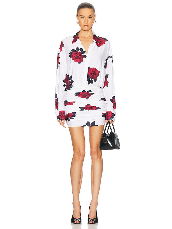 norma kamali oversized shirt shirred bottom mini dress Norma Kamali Women's Oversized BF NK Shirt Shirred Bottom Mini Dress