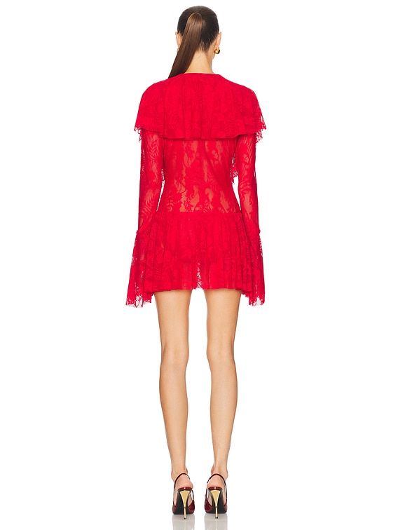 Long Sleeve Deep V Ruffle Mini Dress