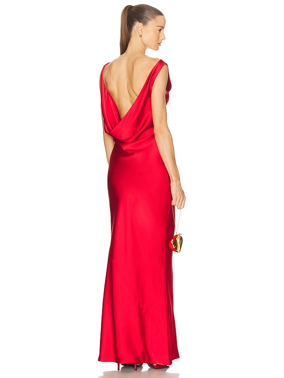 Norma Kamali Sleeveless Low Back Drape Gown in Tiger Red | FWRD Norma Kamali Sleeveless Low Back Drape Gown in Tiger Red | FWRD