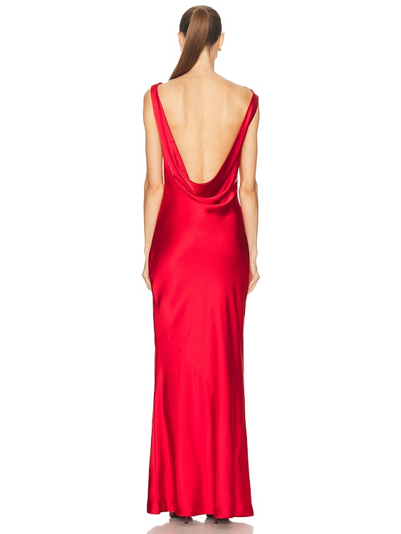 Norma Kamali Sleeveless Low Back Drape Gown in Tiger Red | FWRD
