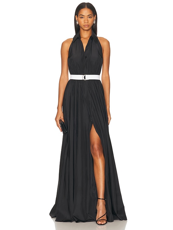 flared halter dress Retro Vibes, Modern Charm: Drawstring Halter Backless Maxi Dress with High  Split & Flared Hem for Summer main image 0