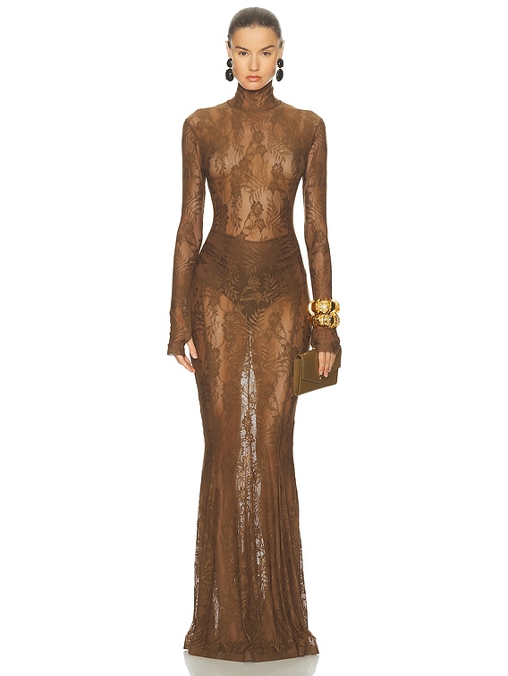 for FWRD Long Sleeve Turtleneck Fishtail Gown