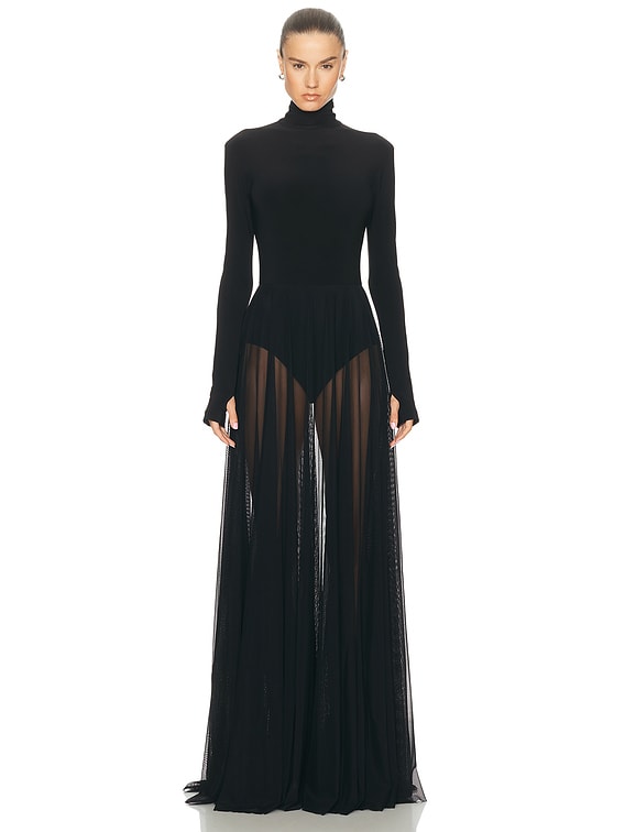 Long Sleeve Turtleneck Bodysuit Flared Gown