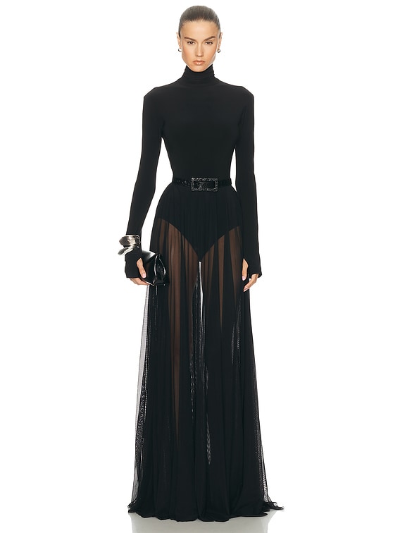 Long Sleeve Turtleneck Bodysuit Flared Gown